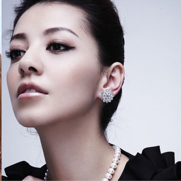 Sterling Silver 5CT Cubic Zircon Flower Snow Crystal Diamond Stud Earrings - Picture 3 of 11